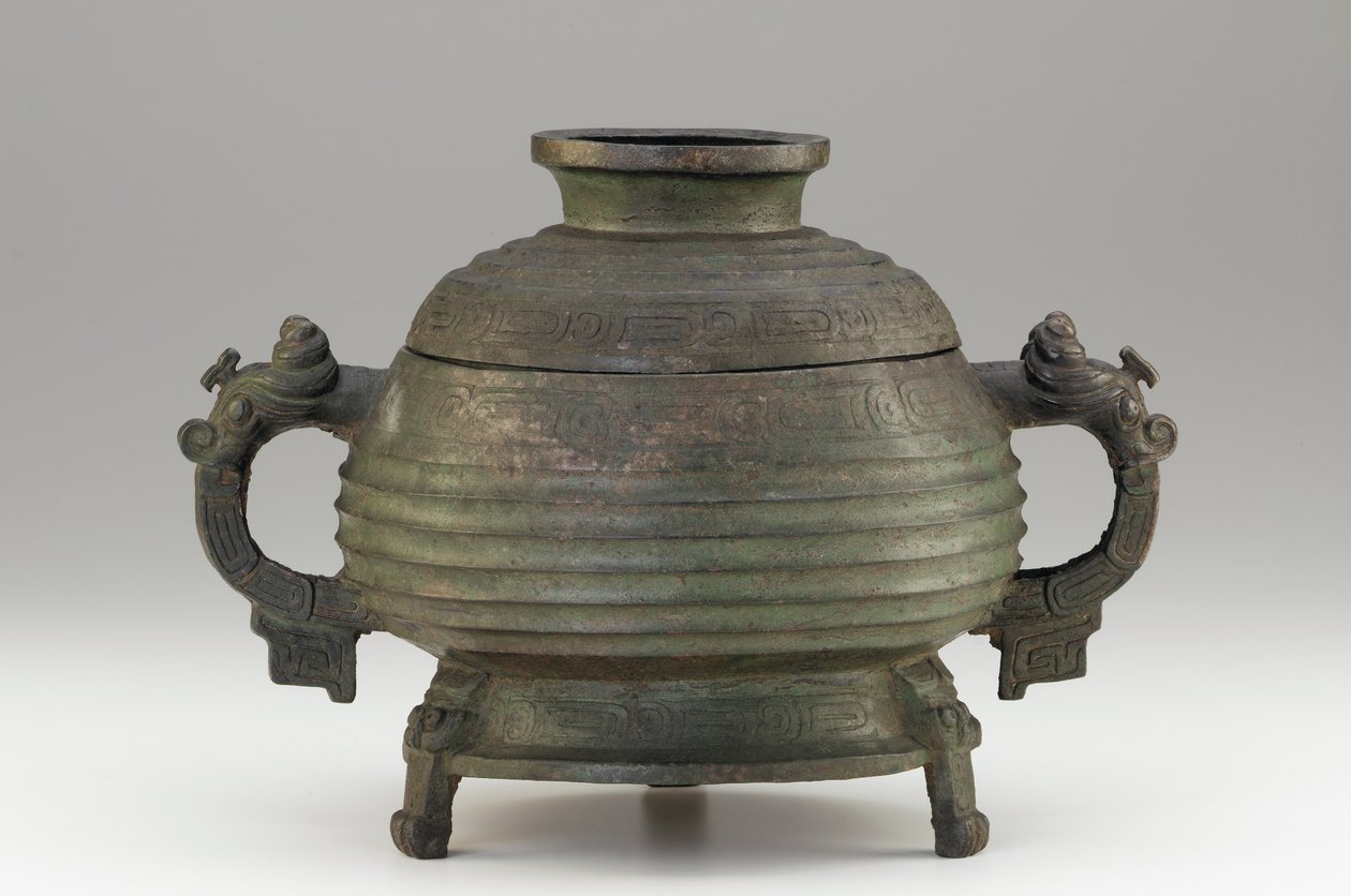Fartøy (Kuei) og deksel, 9.-8. århundre f.Kr. (bronse) av Western Zhou Dynasty Chinese School
