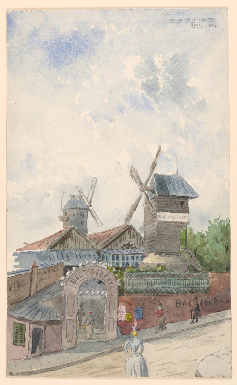 Tegning, Moulin de la Galette, Paris, april 1887 av Whitney Warren Jr.