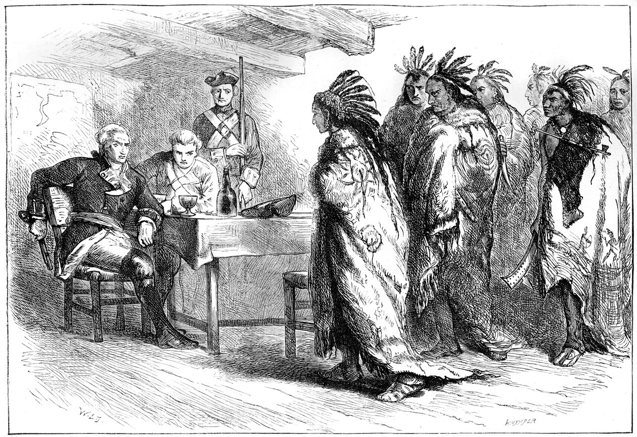 Besøk av Pontiac og indianerne til major Gladwin, 1763 c1880. av Whymper