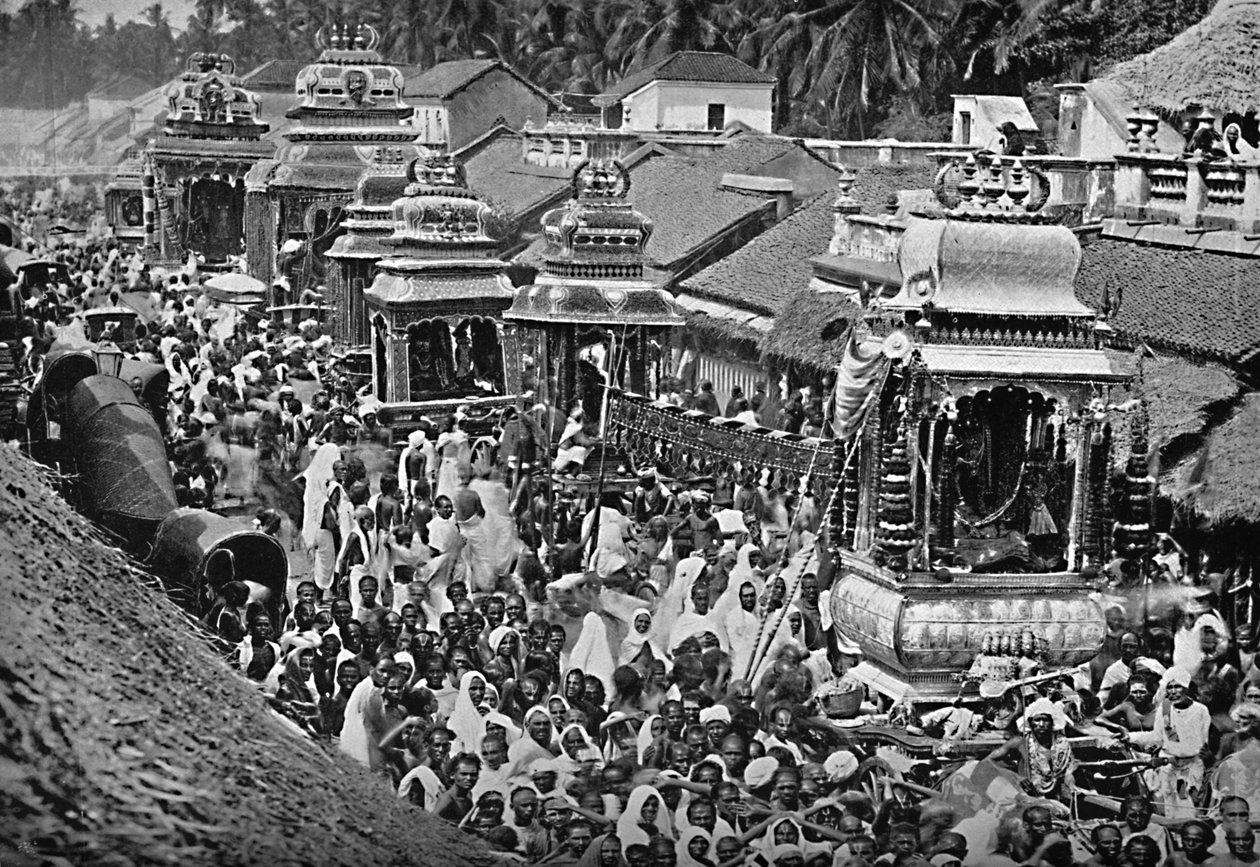 En hinduistisk religiøs prosesjon, Madras, 1902 av Wiele and Klein