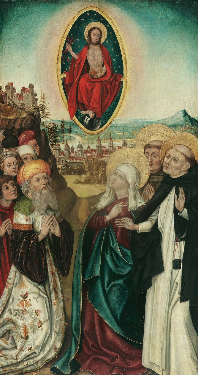 visjon av st Dominic of Christ med de tre spydene av Wiener Maler (Umkreis Meister des Schottenaltars)