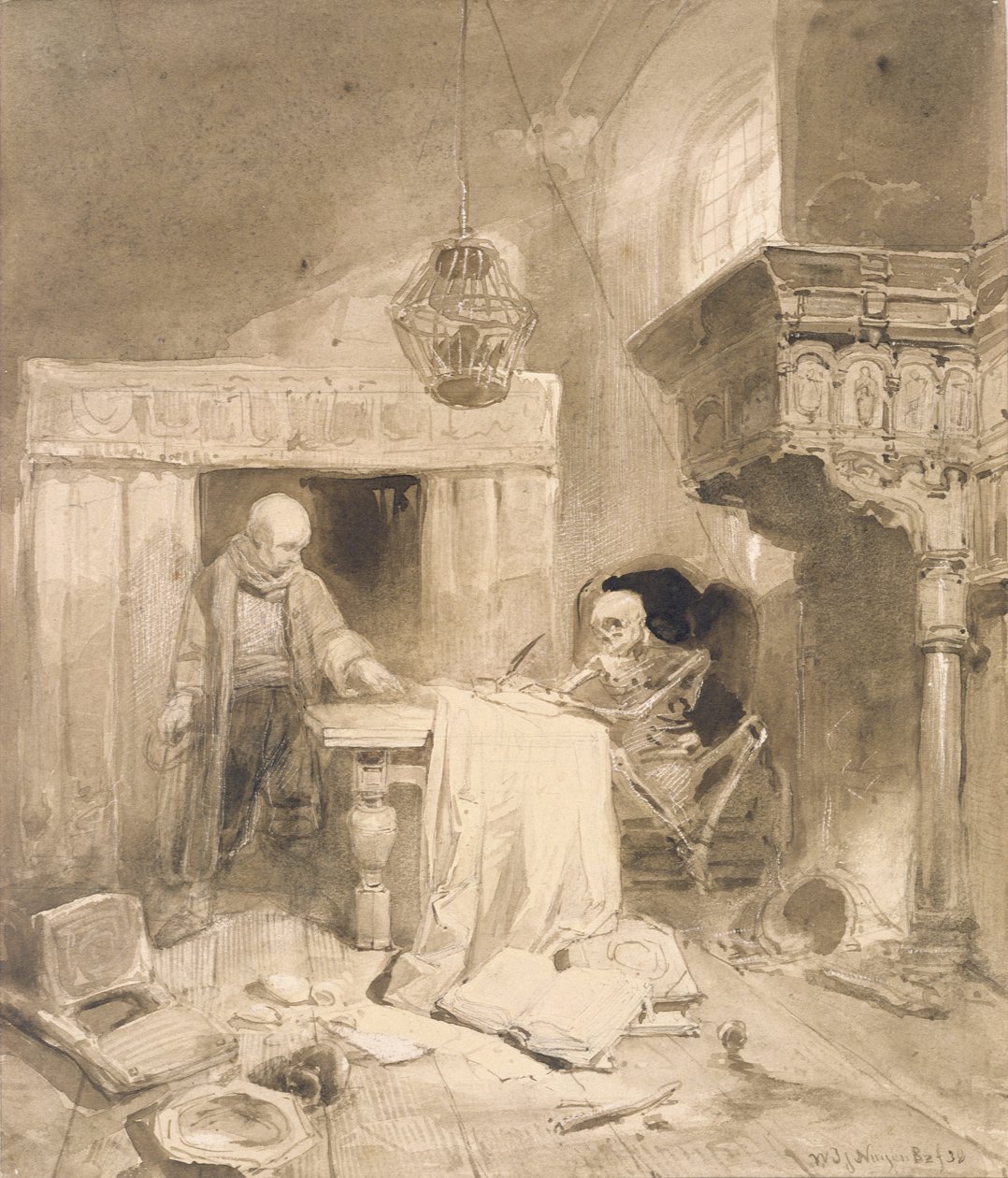 Philemon, 1838 (sepia og vask) av Wijnand Joseph Nuyen