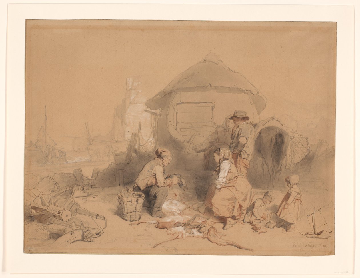 Samtale på stranden ved en ombygd båt av Wijnand Nuijen (signed by artist)