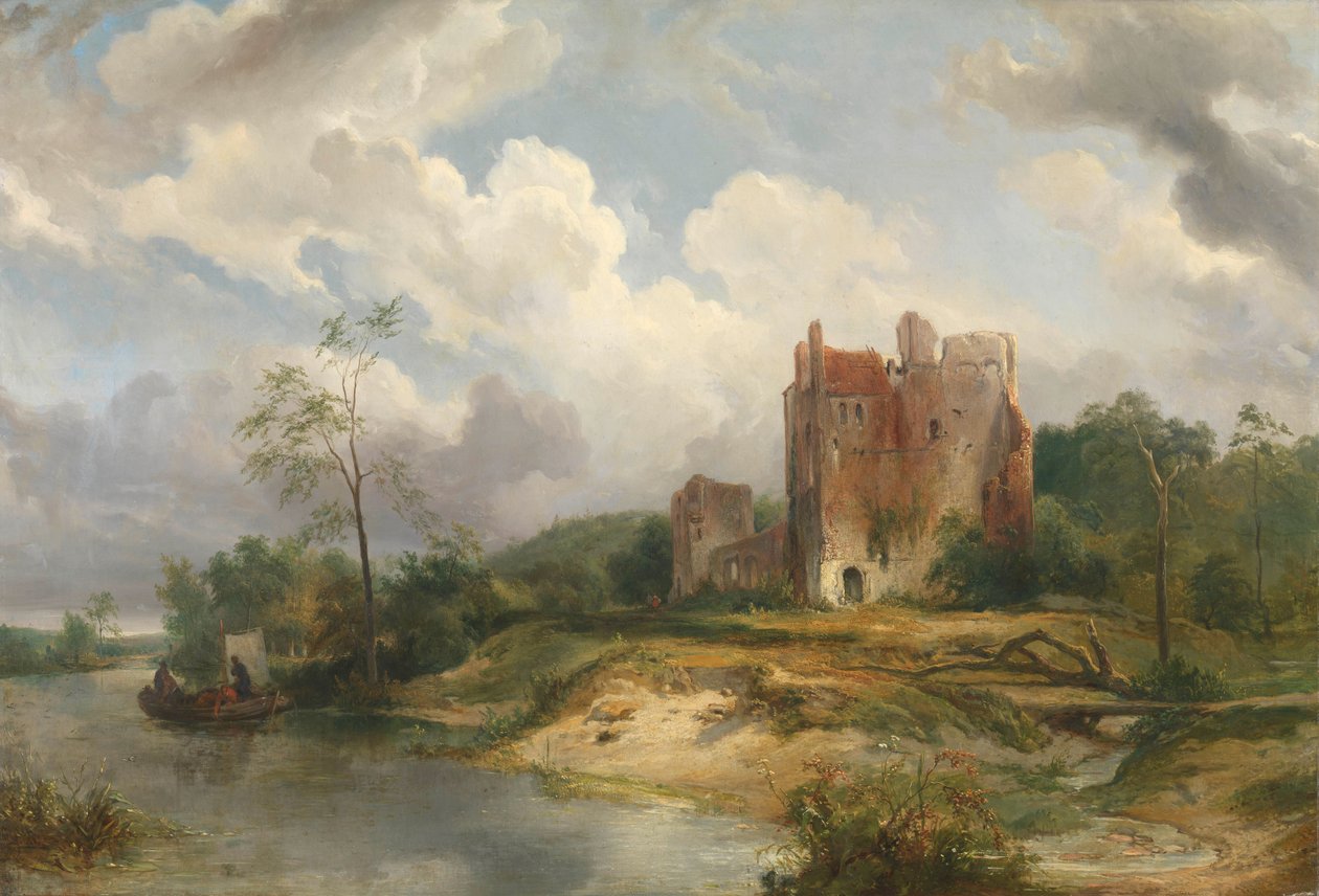Elvelandskap med ruin av Wijnand Nuijen