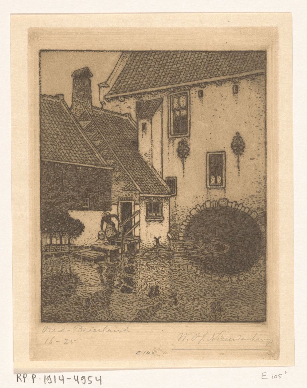 Bakre fasade på rådhuset i Oud-Beijerland Kanal i Gamle Bayern (original tittel) av Wijnand Otto Jan Nieuwenkamp (signed by artist)