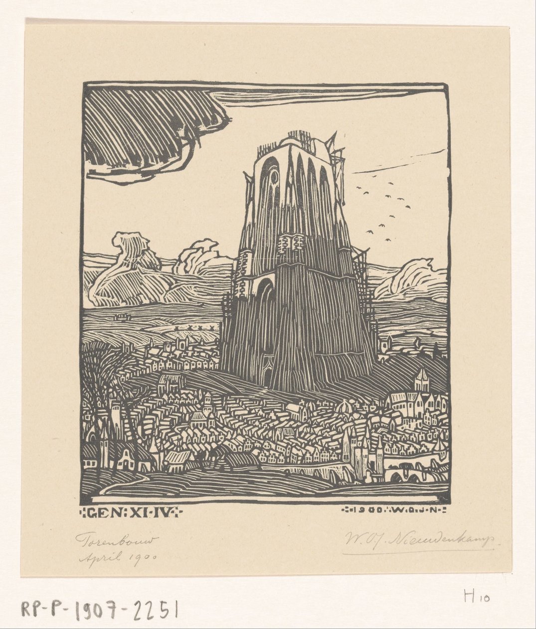 Bygging av Babelstårnet Tårnbygning (original tittel) av Wijnand Otto Jan Nieuwenkamp (signed by artist)