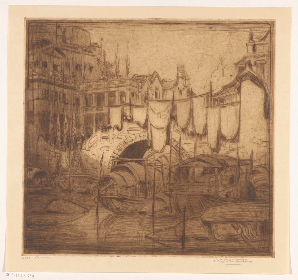 Bro over en elv i kantonen Canton (original tittel) av Wijnand Otto Jan Nieuwenkamp (signed by artist)
