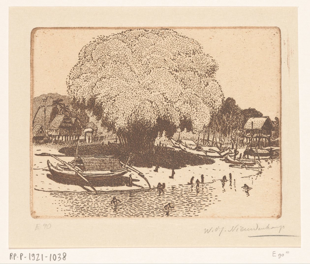 Utsikt over Loloan Barat på Bali Fiskeværet (original tittel) av Wijnand Otto Jan Nieuwenkamp (signed by artist)