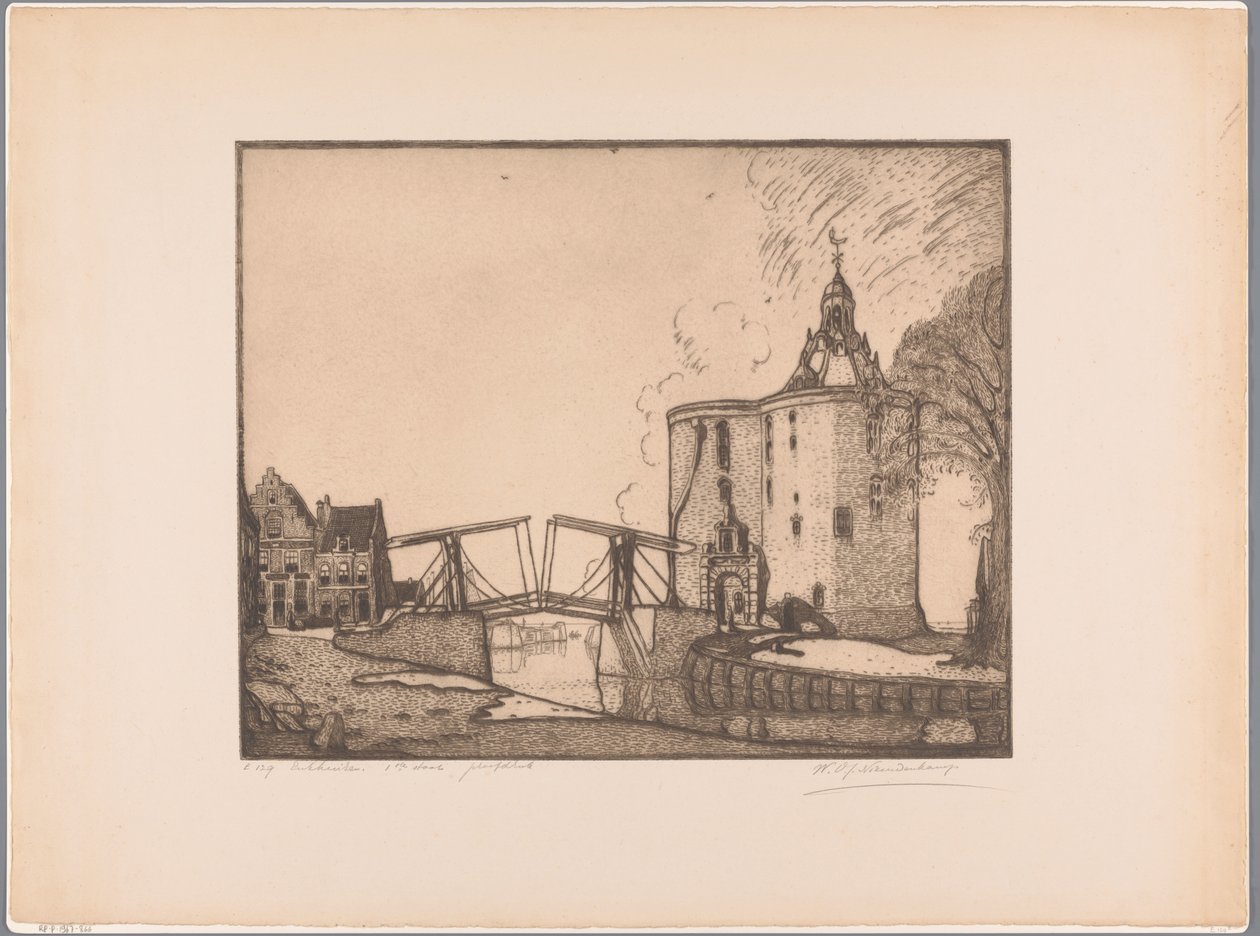Utsikt over Drommedaris i Enkhuizen Enkhuizen, Dromedaren (original tittel på objekt) av Wijnand Otto Jan Nieuwenkamp (signed by artist)