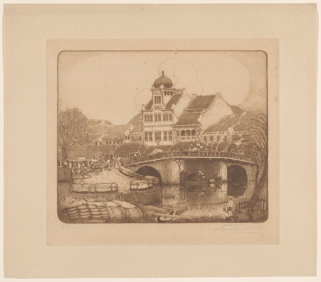 Kontorbygget til firmaet Sluyters & Co. Kali Besar Batavia (original tittel) av Wijnand Otto Jan Nieuwenkamp (signed by artist)