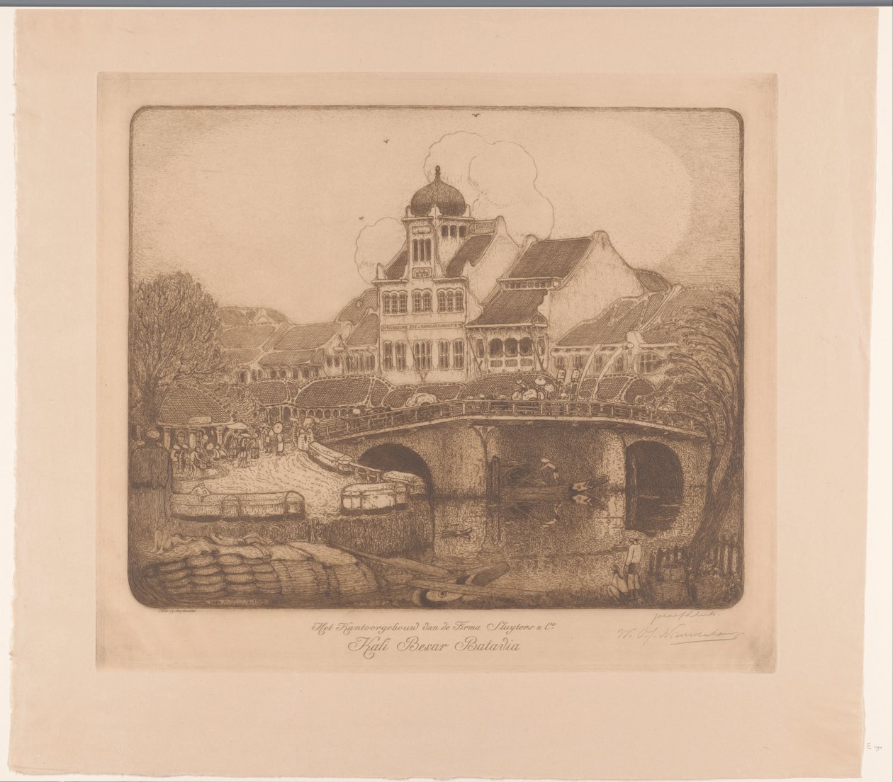 Kontorbygget til Firma Sluyters & Co. Kali Besar Batavia (original tittel på objekt) av Wijnand Otto Jan Nieuwenkamp (signed by artist)