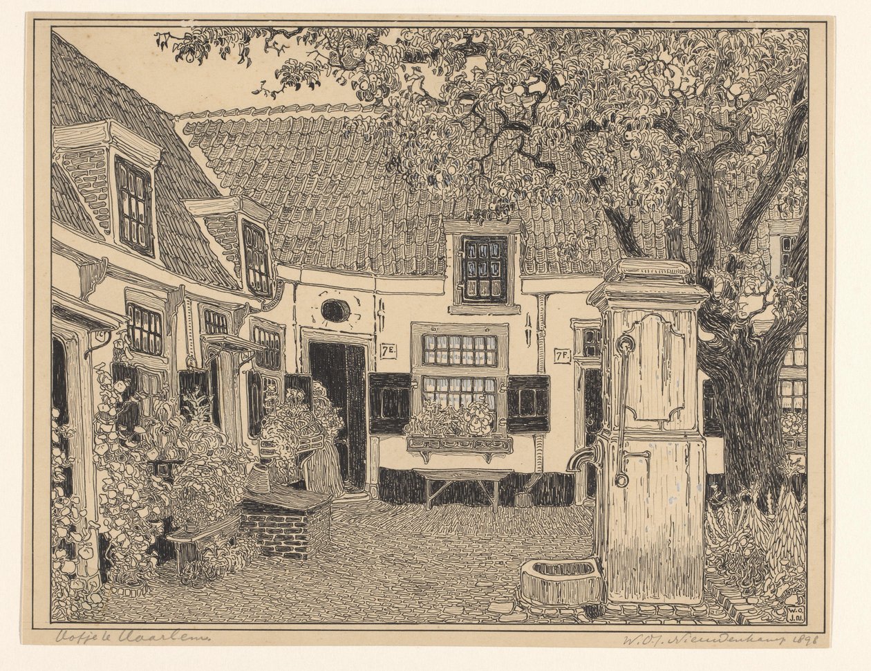 Hofje van Loo i Haarlem av Wijnand Otto Jan Nieuwenkamp (signed by artist)