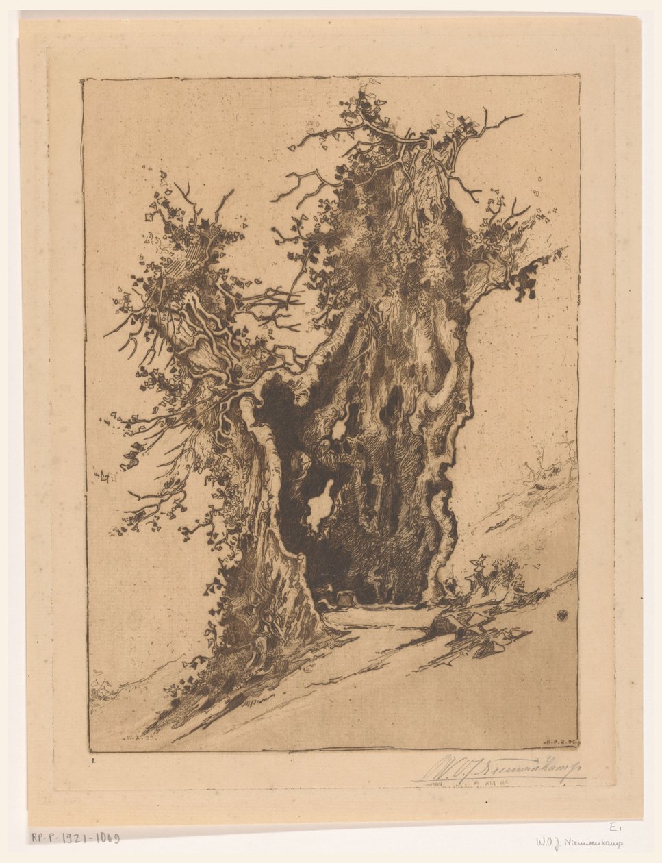 Hult tre ved Seelisberg i Sveits Hollow Tree (original tittel) av Wijnand Otto Jan Nieuwenkamp (signed by artist)