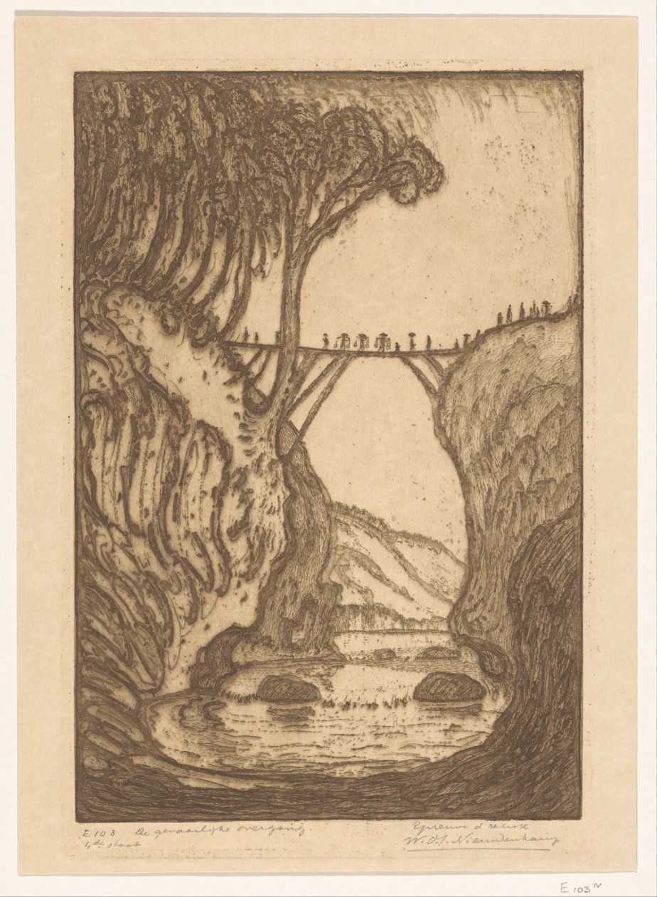 Trebro over en elvekløft i Bali Den farlige kryssingen (original tittel) av Wijnand Otto Jan Nieuwenkamp (signed by artist)