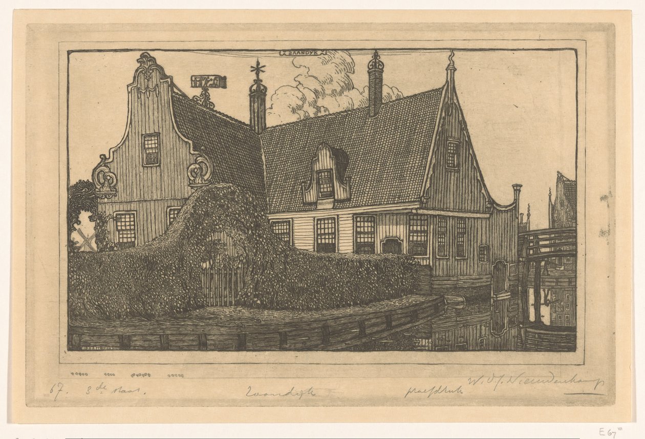 Trehus på vannet i Zaandijk Hus i Zaandijk (original tittel) av Wijnand Otto Jan Nieuwenkamp (signed by artist)