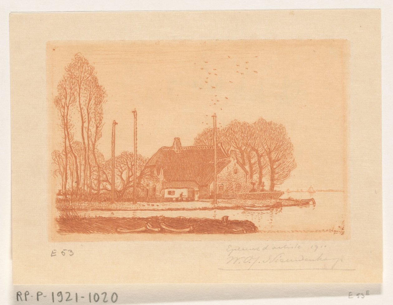 Hus på vannet i Oude Wetering De Oude Wetering (original tittel) av Wijnand Otto Jan Nieuwenkamp (signed by artist)