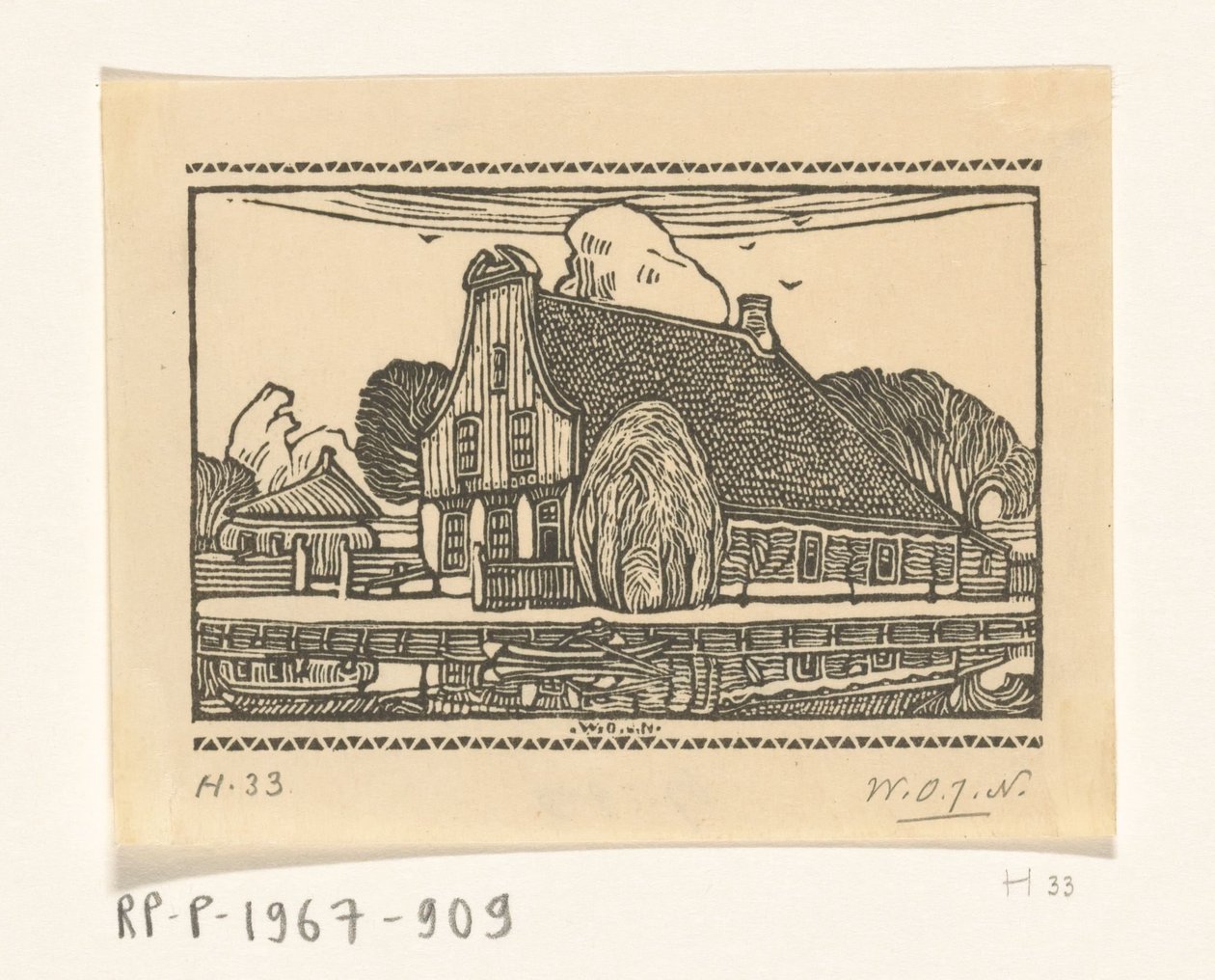 Hus med trefasade på en kanal i Edam Hus i Edam (original tittel) av Wijnand Otto Jan Nieuwenkamp (signed by artist)