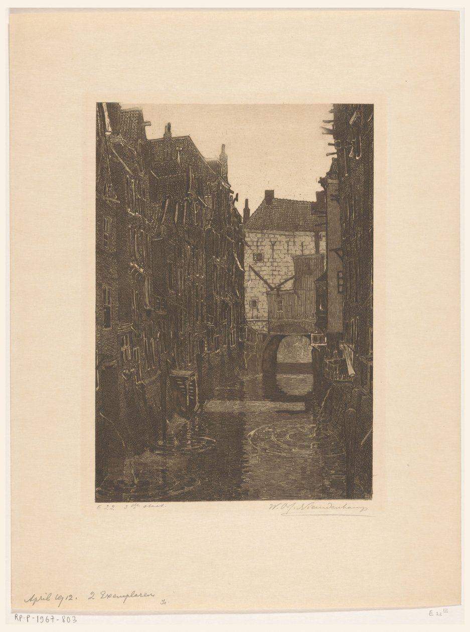 Hus på Voorstraatshaven i Dordrecht Kanal i Dordrecht (original tittel) Dordrecht, seks etsninger av W.O.J. Nieuwenkamp og J.M. Degrees of Roggen (original serietittel) av Wijnand Otto Jan Nieuwenkamp (signed by artist)