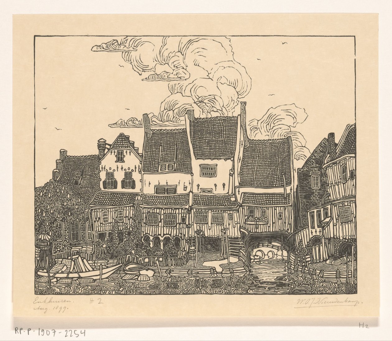 Hus på havnen i Enkhuizen Havn i Enkhuizen (original tittel) av Wijnand Otto Jan Nieuwenkamp (signed by artist)
