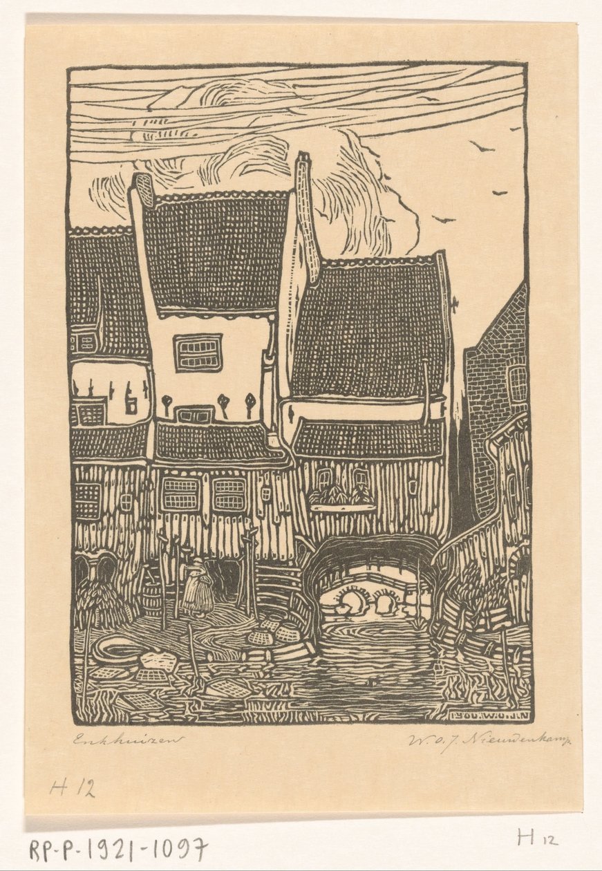 Hus ved havnen i Enkhuizen Gamle hus, Enkhuizen (original tittel) av Wijnand Otto Jan Nieuwenkamp (signed by artist)