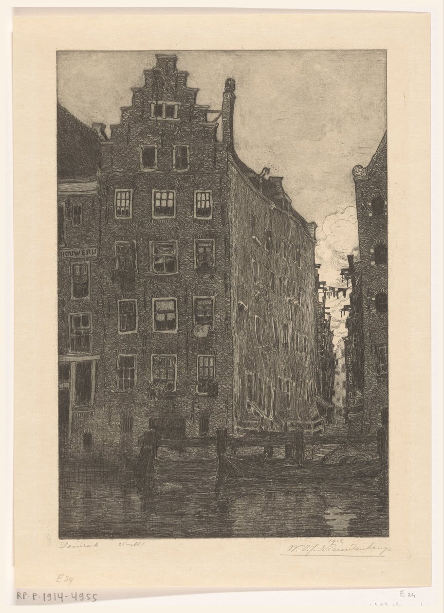 Hus ved Damrak i Amsterdam At the Damrak (original tittel) av Wijnand Otto Jan Nieuwenkamp (signed by artist)