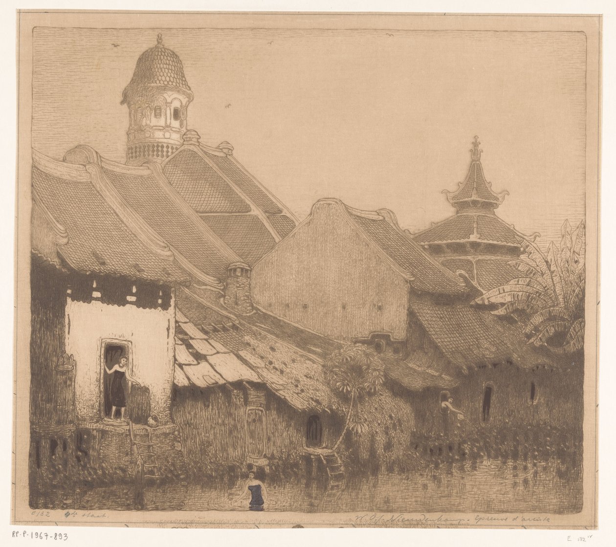 Hus på vannet i Semarang I kampong, Semarang (original tittel) av Wijnand Otto Jan Nieuwenkamp (signed by artist)
