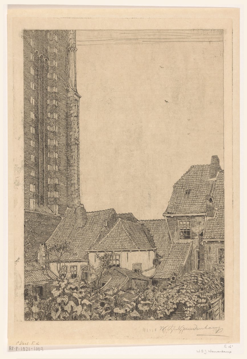 Hus ved Onze-Lieve-Vrouwetoren i Amersfoort Ved foten av tårnet (original tittel) av Wijnand Otto Jan Nieuwenkamp (signed by artist)