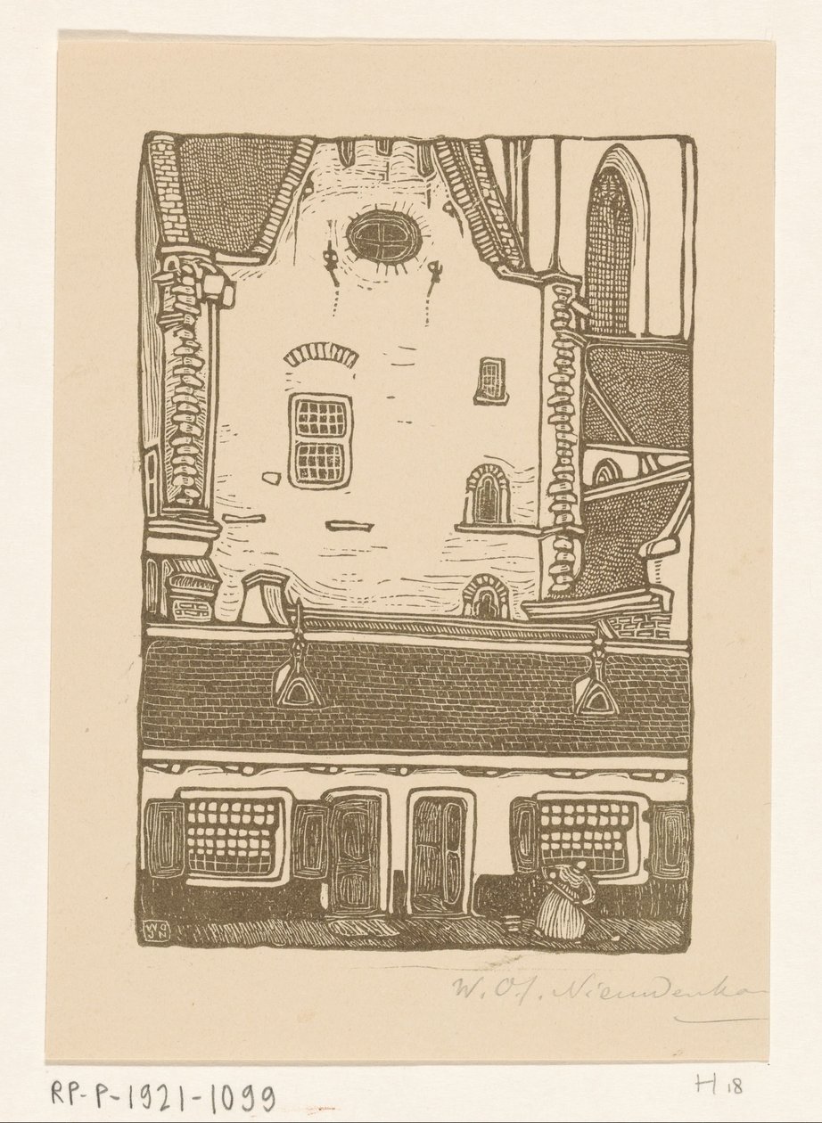 Hus mot Sint-Bavokerk på Oude Groenmarkt i Haarlem St. Bavo, Haarlem (originaltittel) av Wijnand Otto Jan Nieuwenkamp (signed by artist)