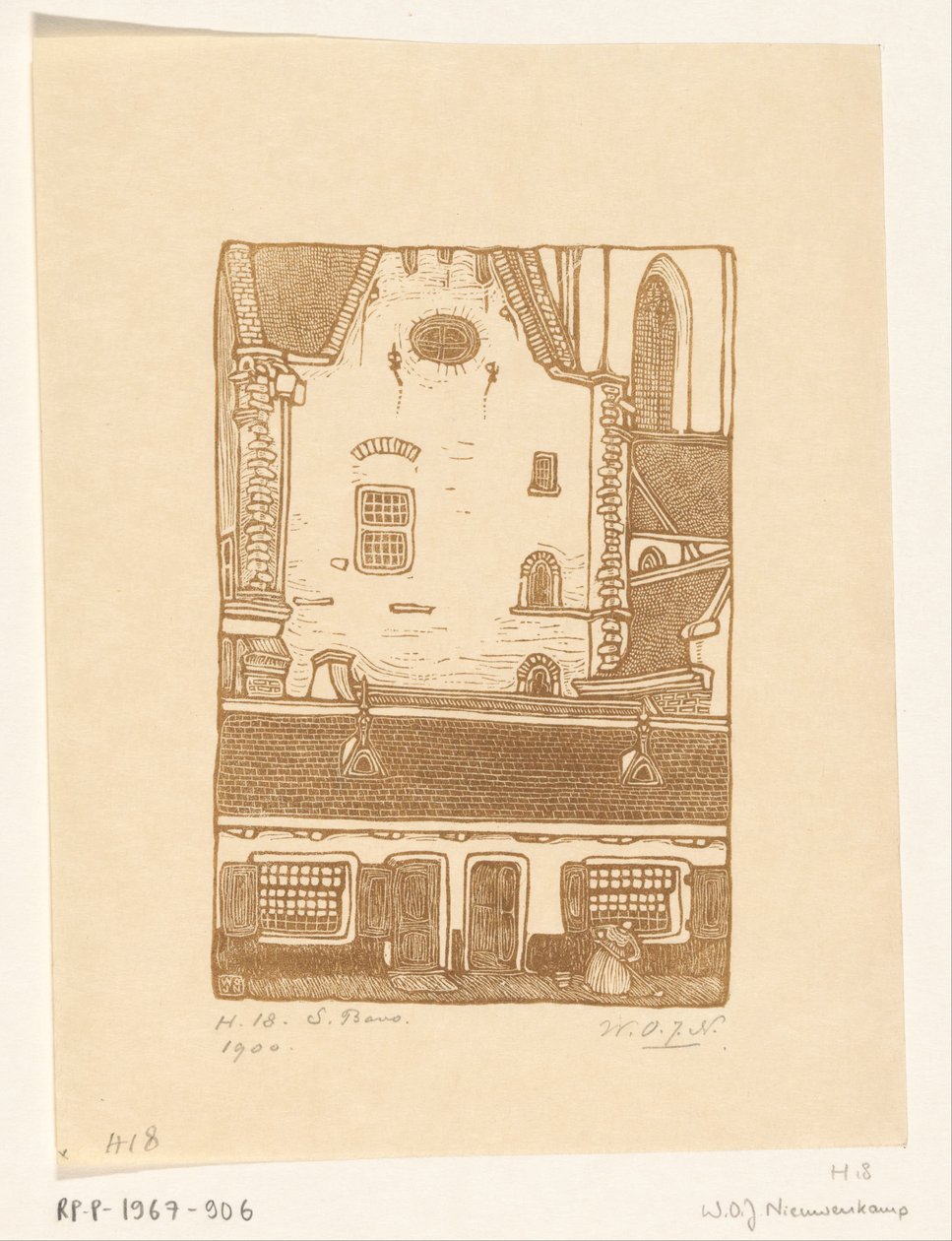 Hus mot Sint-Bavokerk på Oude Groenmarkt i Haarlem St. Bavo, Haarlem (originaltittel) av Wijnand Otto Jan Nieuwenkamp (signed by artist)