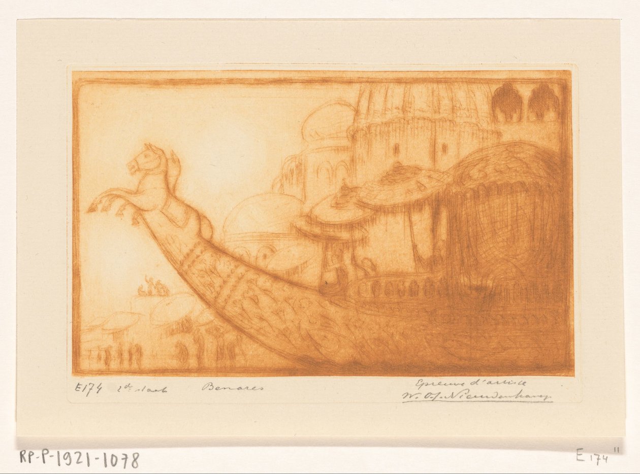 Lystbåt av Maharaja av Benares på Ganges Maha Rajas båt, Benares (originaltittel) av Wijnand Otto Jan Nieuwenkamp (signed by artist)