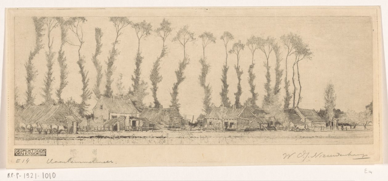 Rekke med trær bak hus i Haarlemmermeer I Haarlemmermeer (original tittel) av Wijnand Otto Jan Nieuwenkamp (signed by artist)