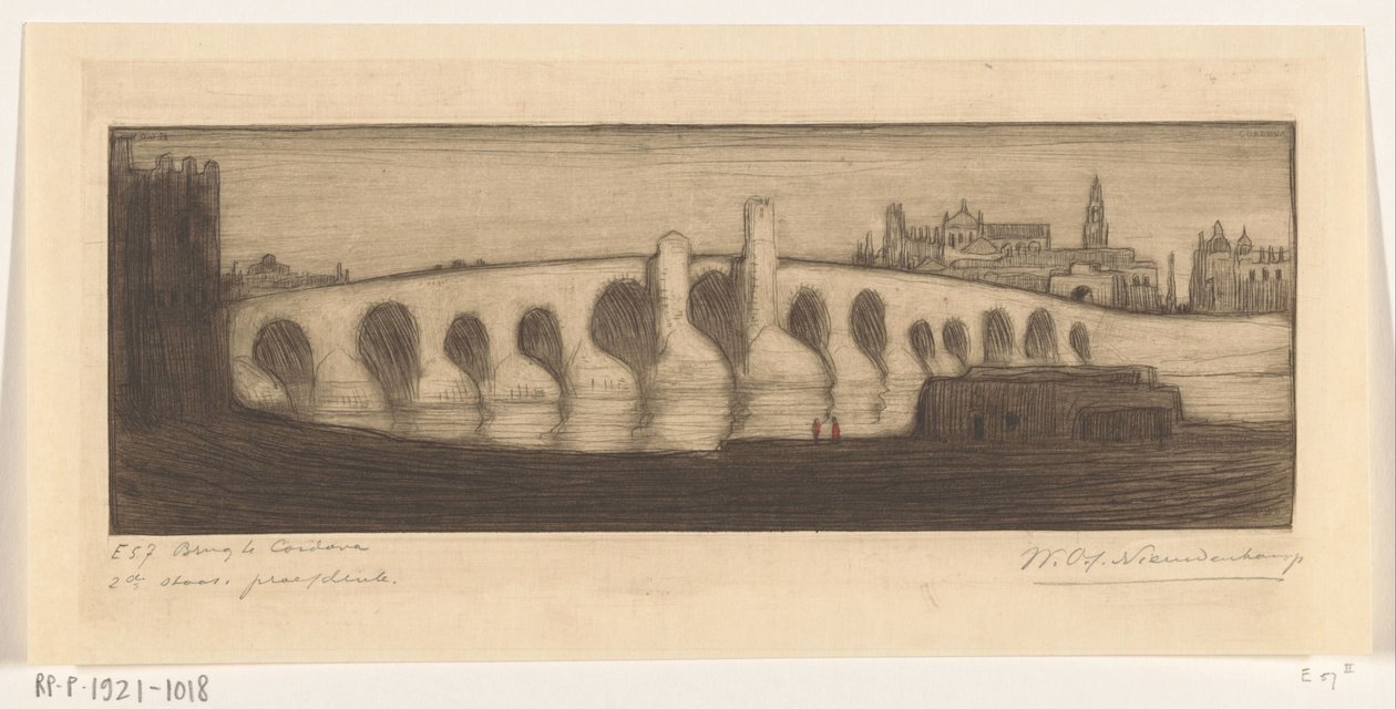 Romeinse brug over Guadalquivir i Cordoba Brug te Cordova (original tittel) av Wijnand Otto Jan Nieuwenkamp (signed by artist)