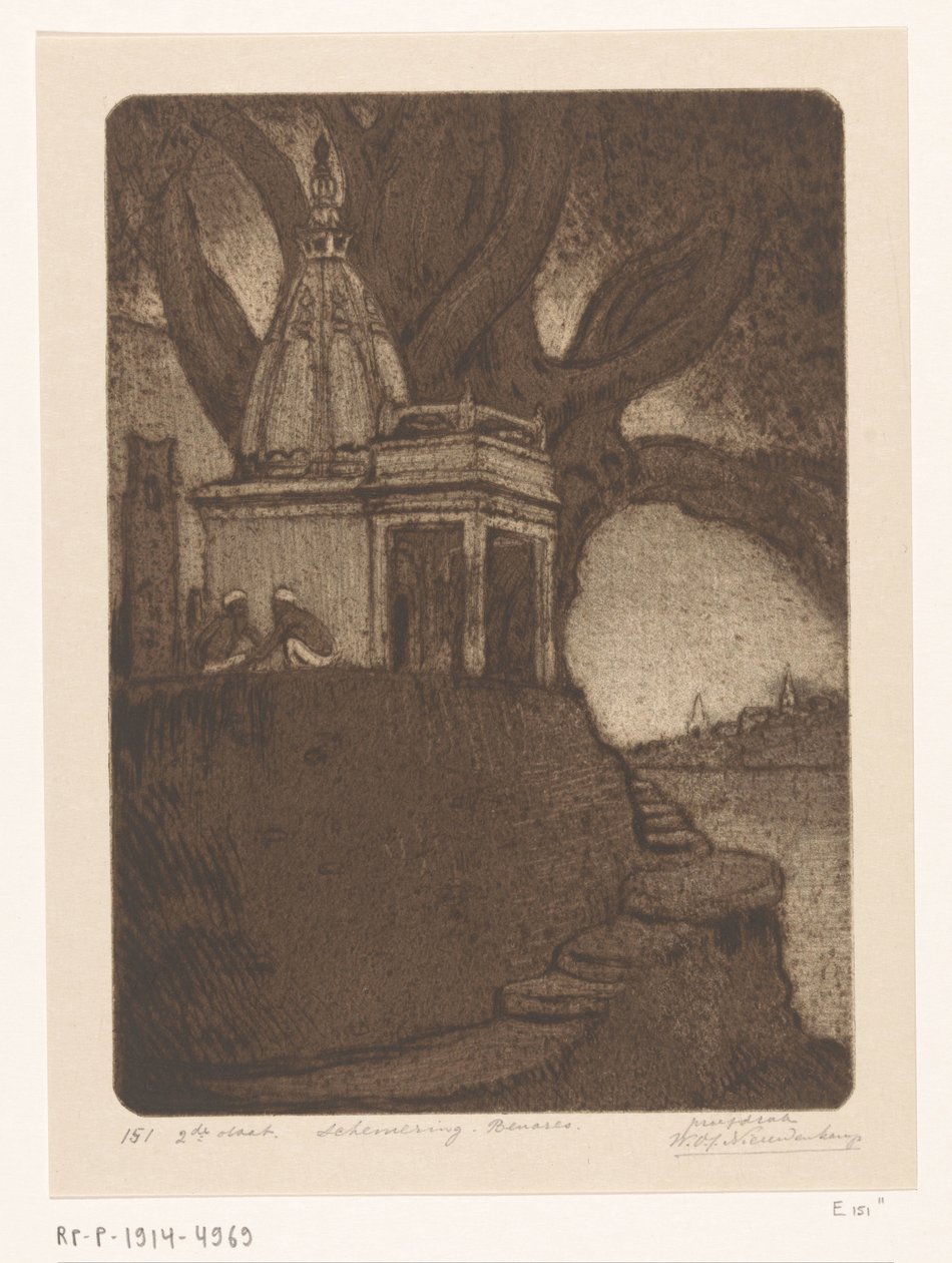 Tempel i Benares om natten Sunset, Benares (original tittel) av Wijnand Otto Jan Nieuwenkamp (signed by artist)