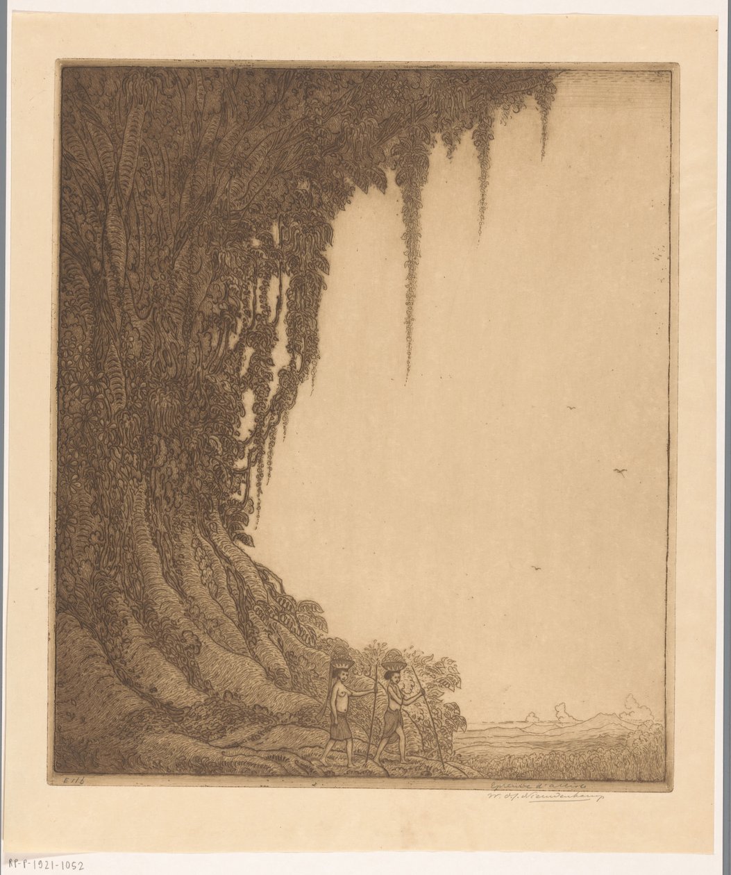 To kvinner med en skål med frukt på hodet på Bali Fruktbæreren (originaltittel) av Wijnand Otto Jan Nieuwenkamp (signed by artist)