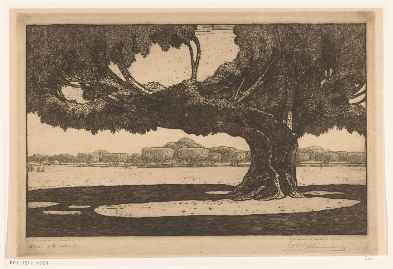 Waringin-trær i hagen til sultanens palass i Jogyakarta The Great Tree (original tittel) av Wijnand Otto Jan Nieuwenkamp (signed by artist)