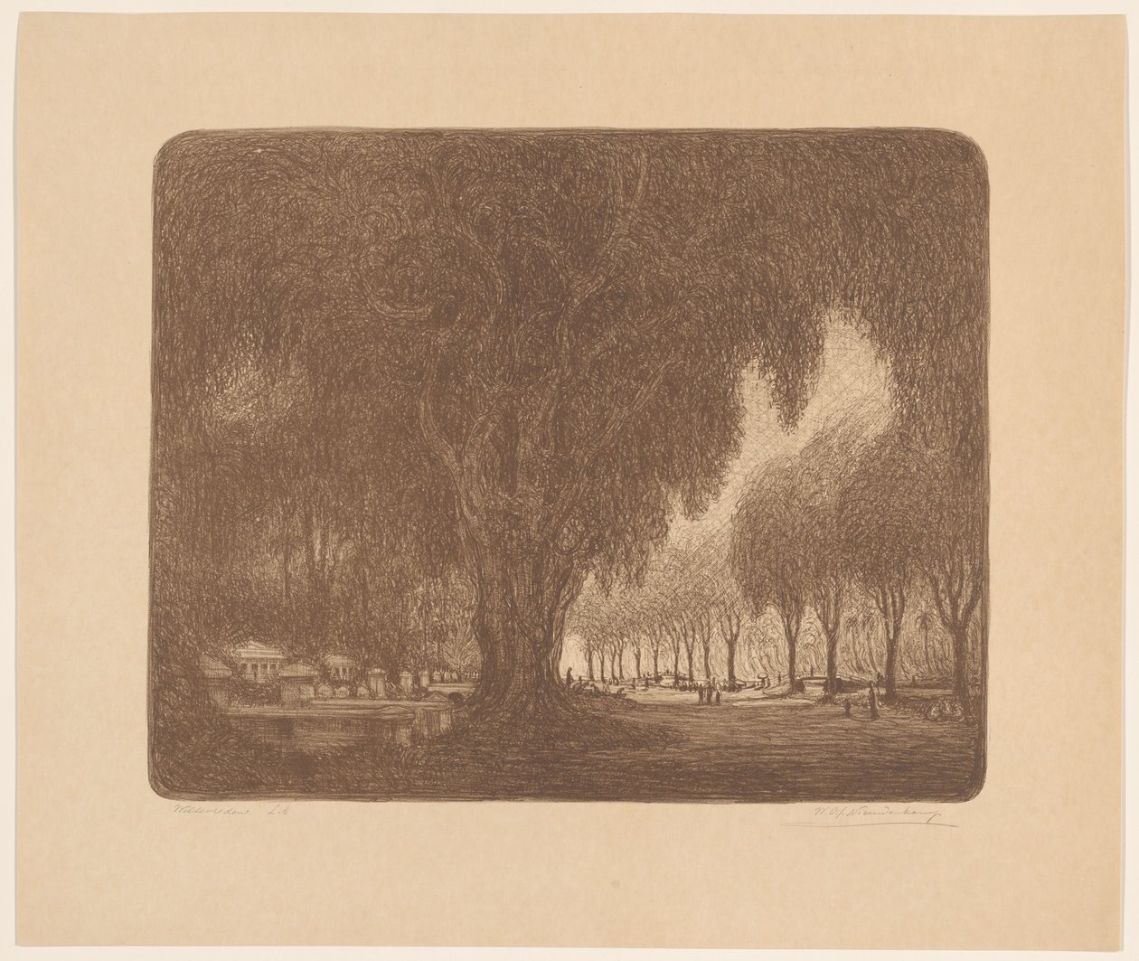 Weltevreden (original tittel på objekt) av Wijnand Otto Jan Nieuwenkamp (signed by artist)