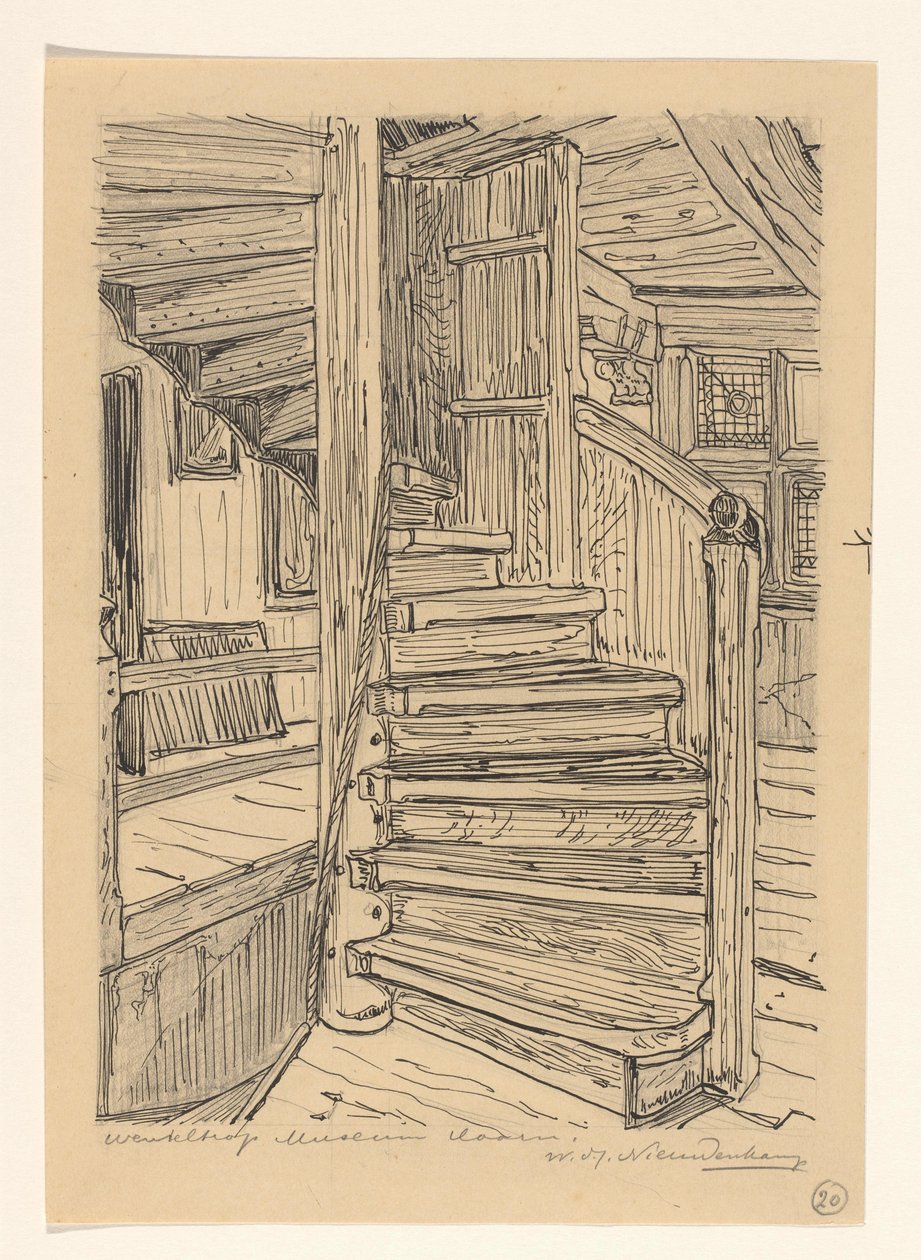 Spiraltrapp i Westfries-museet i Hoorn av Wijnand Otto Jan Nieuwenkamp (signed by artist)