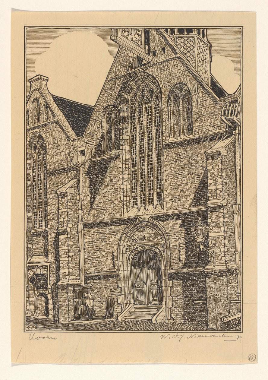 Vestlig fasade av Noorderkerk i Hoorn av Wijnand Otto Jan Nieuwenkamp (signed by artist)