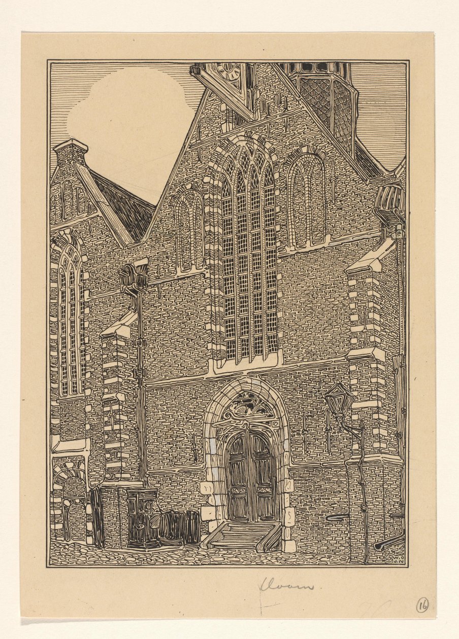 Vestlig fasade av Noorderkerk i Hoorn av Wijnand Otto Jan Nieuwenkamp (signed by artist)