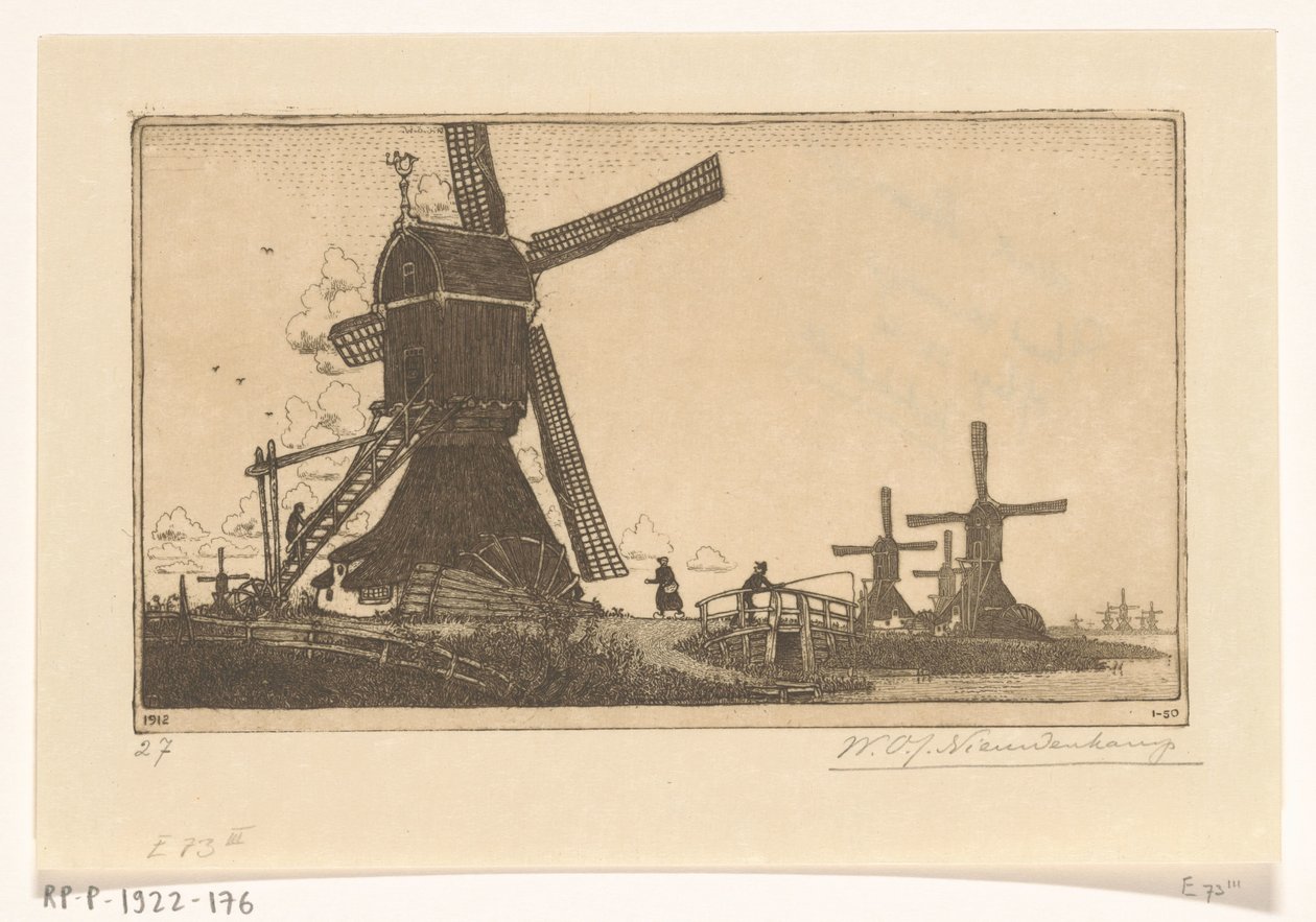 Wipmolens på Vlist mellom Haastrecht og Schoonhoven Vannmøller nær Gouda (original tittel) av Wijnand Otto Jan Nieuwenkamp (signed by artist)