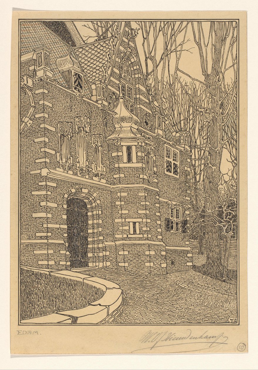 Sørportalen til den store eller Saint Nicholas-kirken i Edam av Wijnand Otto Jan Nieuwenkamp (signed by artist)