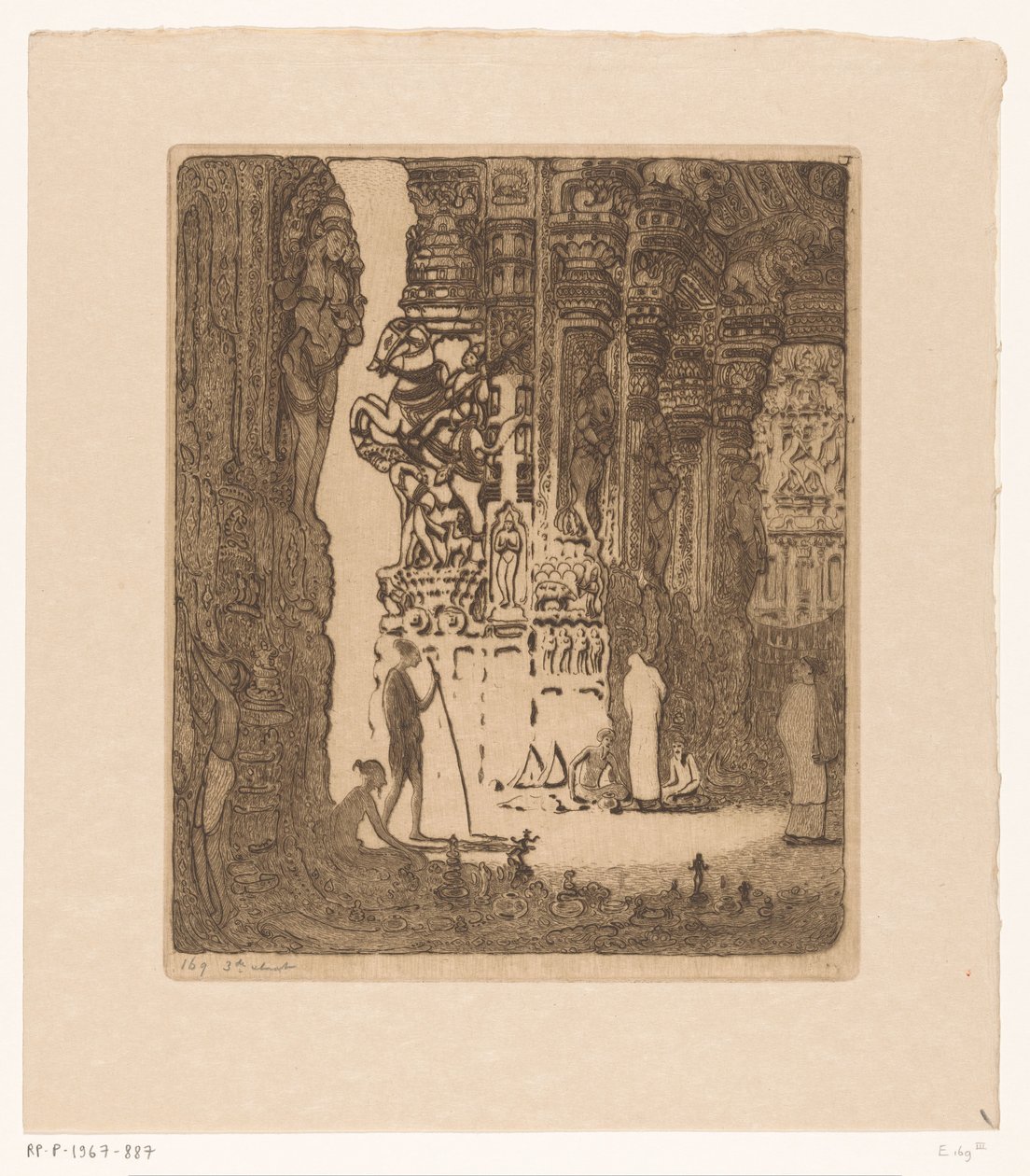 Skulpterte søyler i en basar i Madurai Bazaar, Madura (original tittel) av Wijnand Otto Jan Nieuwenkamp