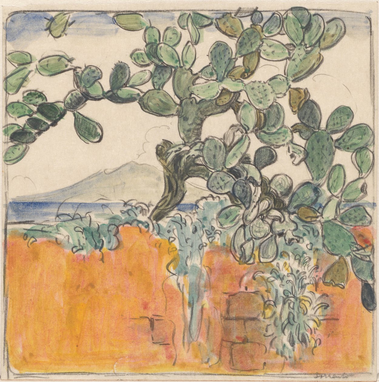 Utsikt med kaktus på Vesuv fra Sorrento av Wijnand Otto Jan Nieuwenkamp