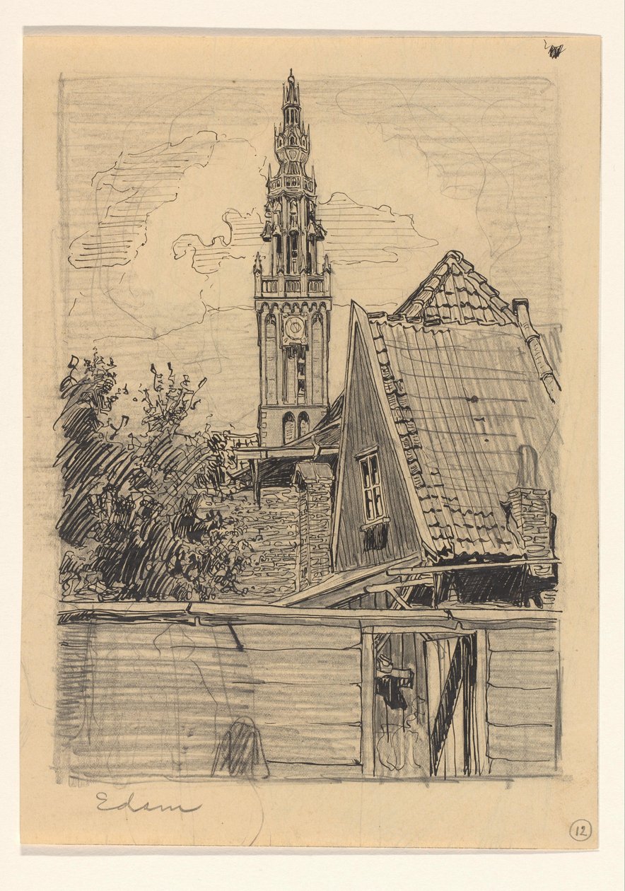 Utsikt over leketårnet til Vår Frue kirke i Edam av Wijnand Otto Jan Nieuwenkamp