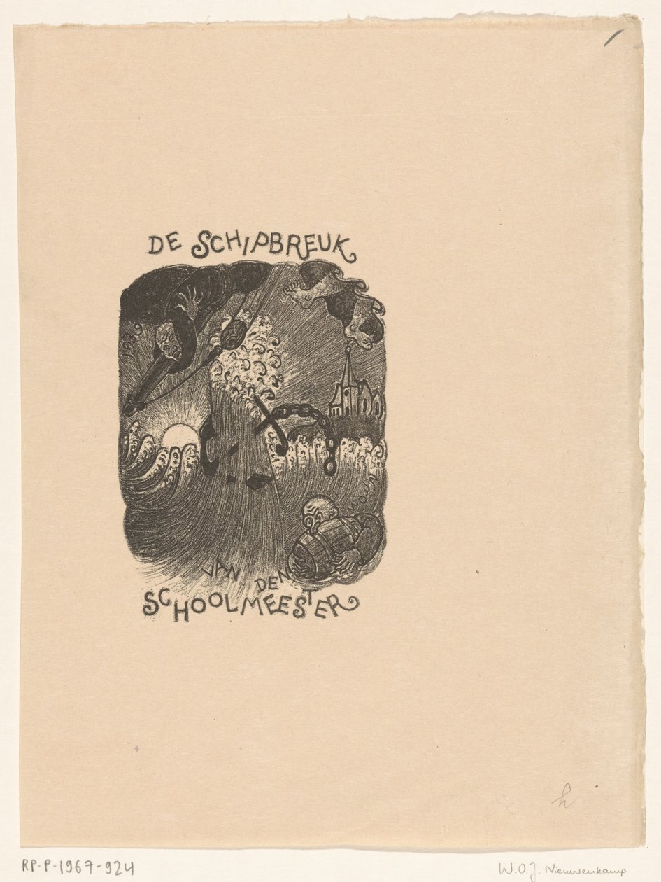 Utforming av tittelside for: Skolemesteren, Forliset av Wijnand Otto Jan Nieuwenkamp