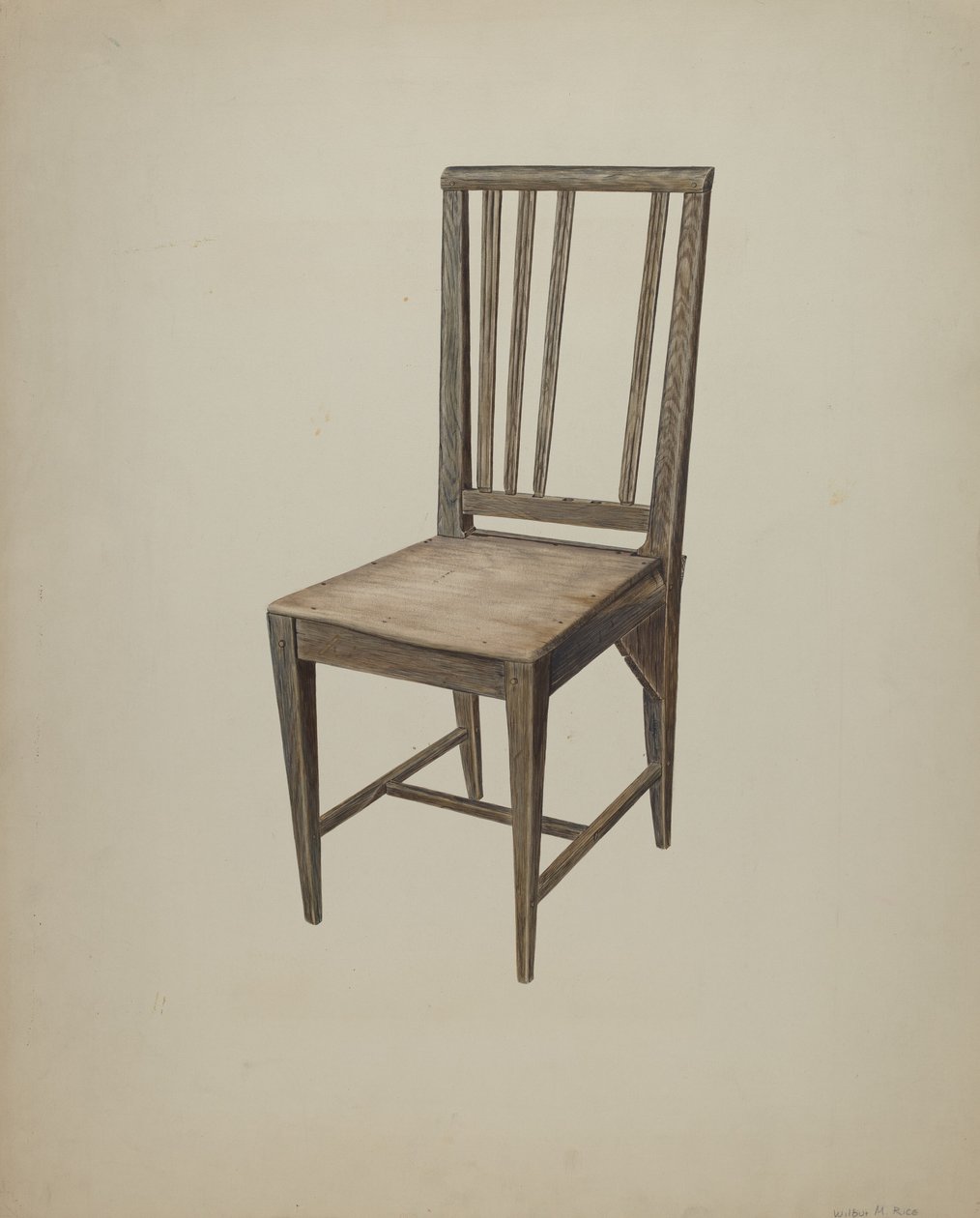 Rett stol av tre, ca. 1938. av Wilbur M Rice