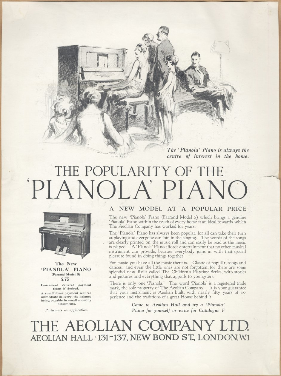 Aeolian Company Pianolas, 1920-tallet av Wilfred Fryer