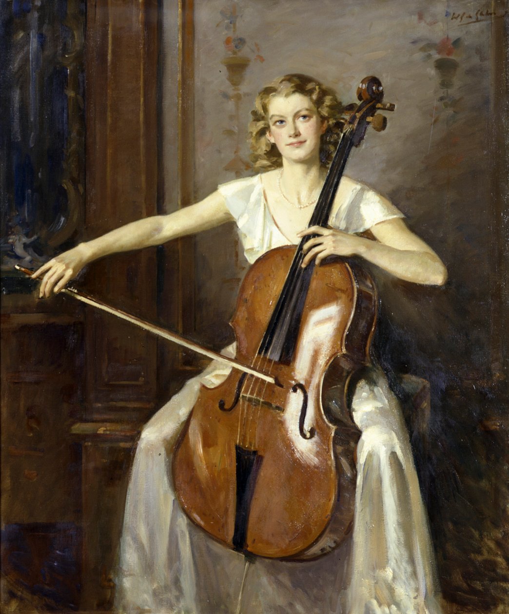 Portrett av Florence Hooton som spiller cello. Av Wilfred de Glehn av Wilfred Gabriel de Glehn