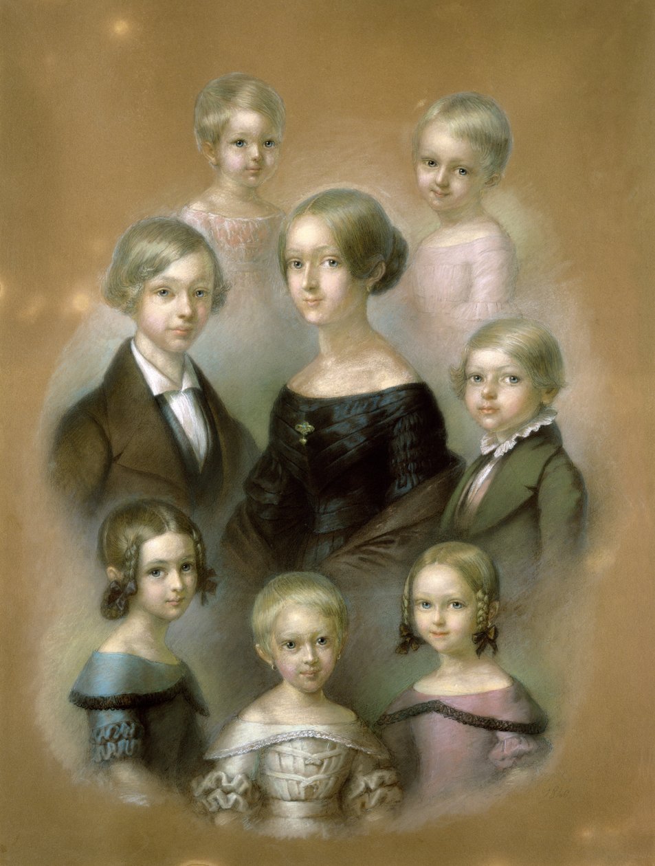 Familie (pastell på papir) av Wilhelm Alexander Kobell