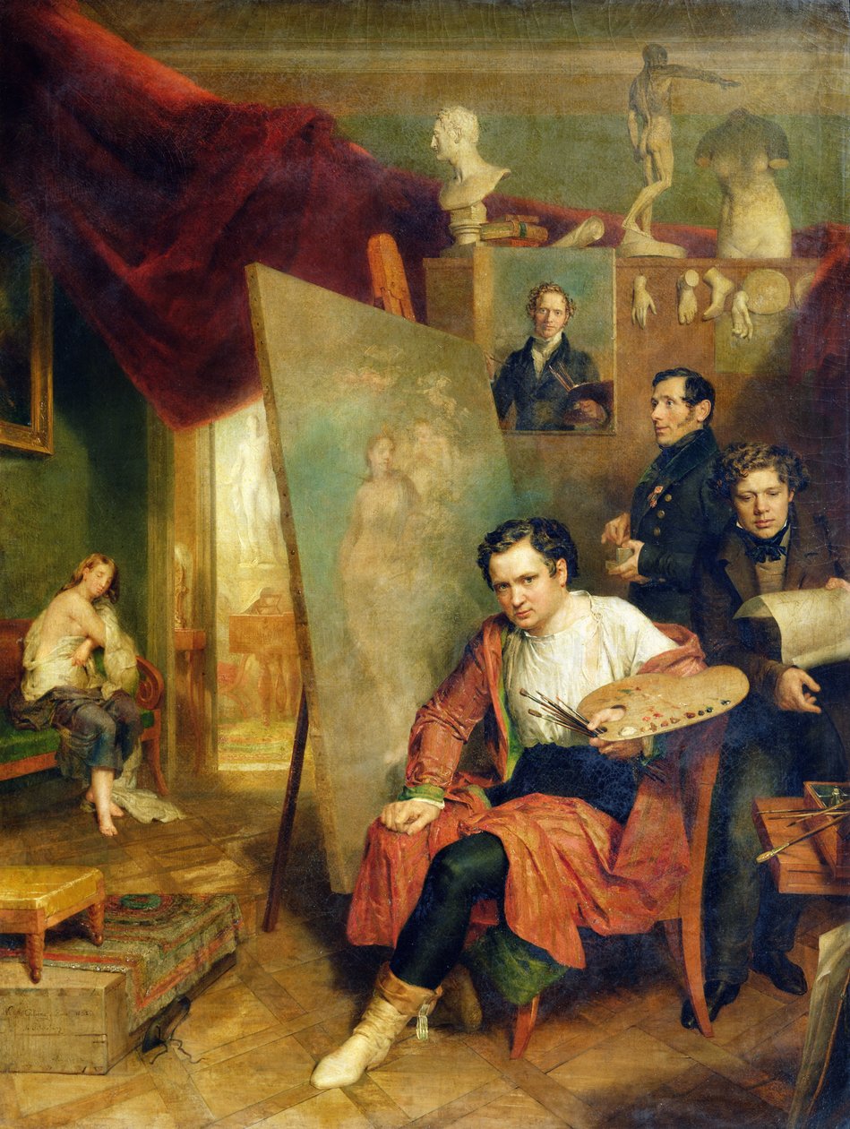 I atelieret til maleren, 1832 av Wilhelm August Golicke